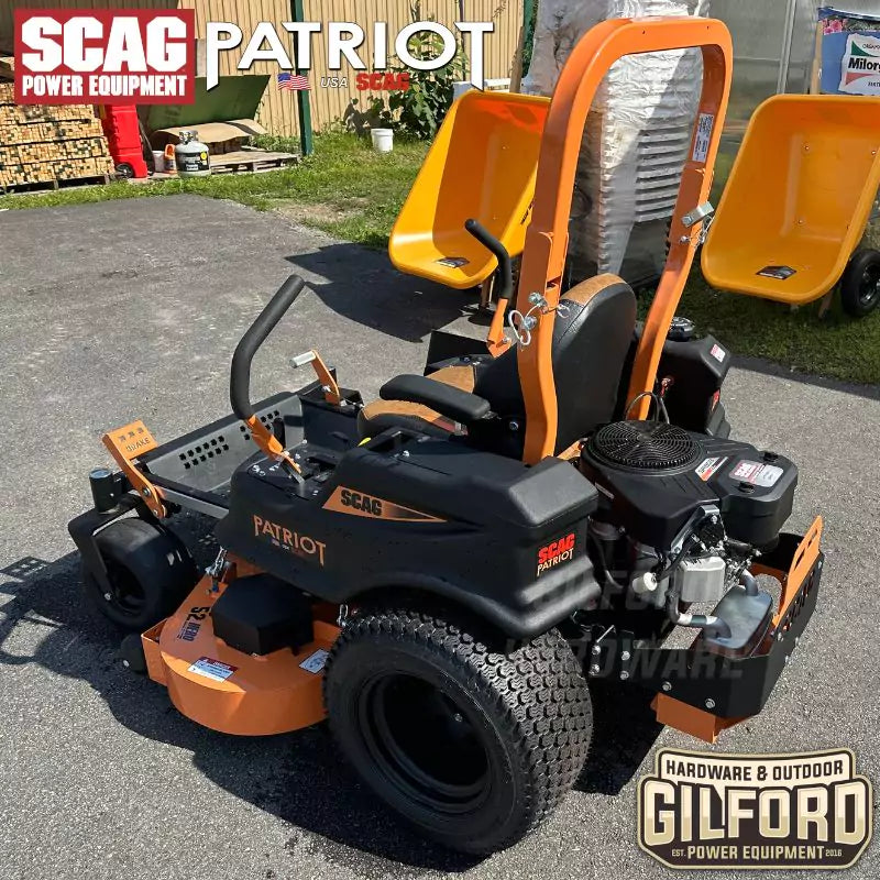 Scag Patriot Zero Turn Ride On Lawn Mower With 52-Inch Hero Cutter Deck And 27 HP SR Engine