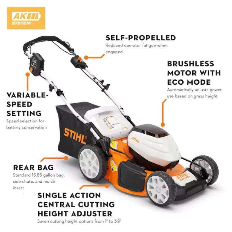 STIHL RMA 460 V Battery Self-Propelled Lawn Mower 19" With AK 30 Battery And AL 101 Charger