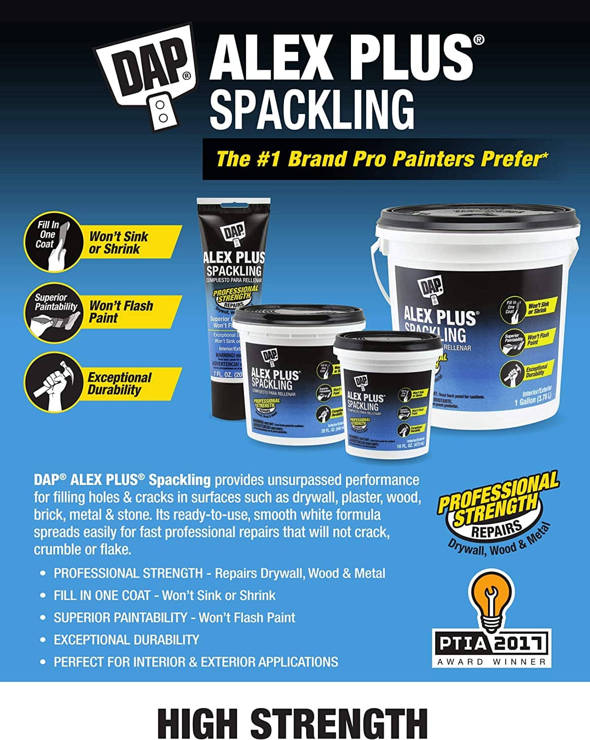 DAP Alex Plus Ready to Use Spackling Compound 1 qt. | Gilford Hardware 