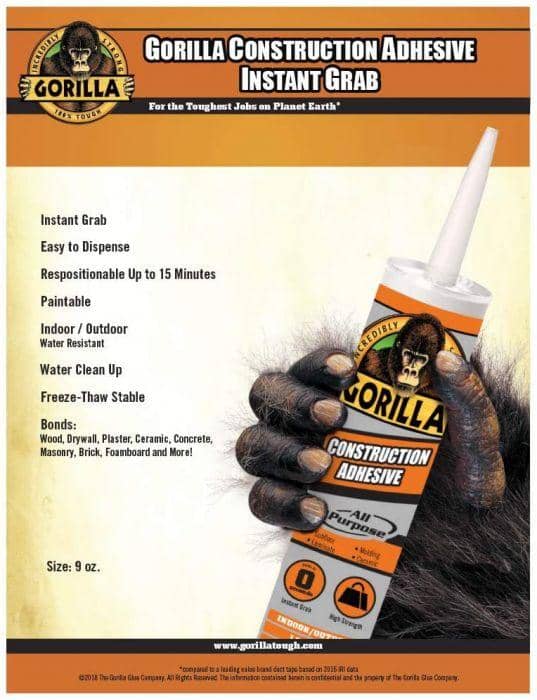 Gorilla Construction Adhesive All Purpose 9 oz. | Gilford Hardware 