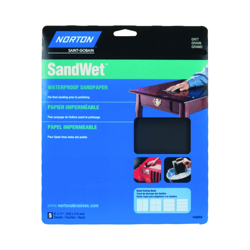 Norton SandWet Waterproof Sandpaper 11" X 9" 320 Grit 5-Pack. | Gilford Hardware 