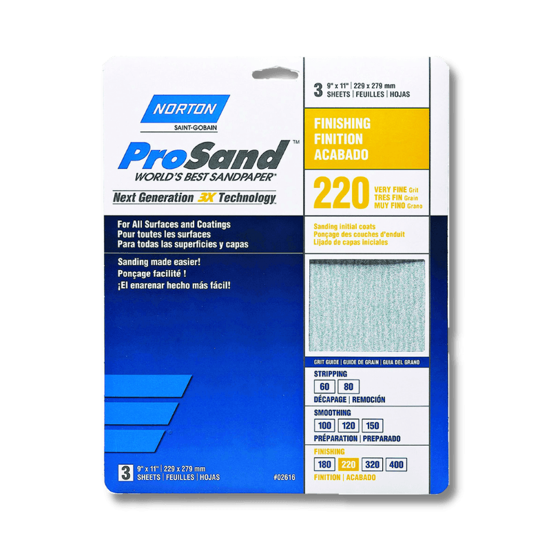 Norton ProSand Sandpaper 220-Grit 11"x 9" 3-Pack. | Gilford Hardware 